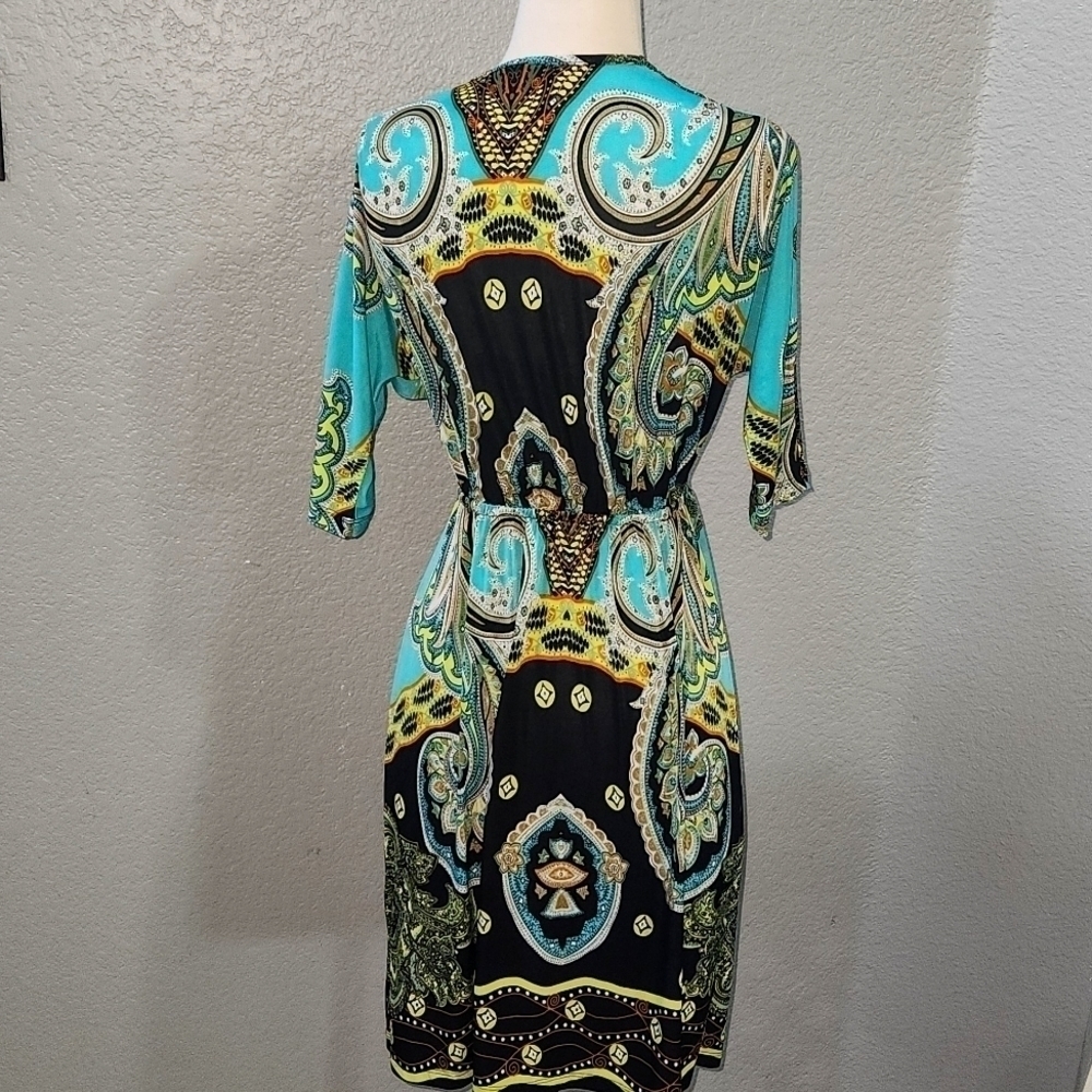 Bohemian Paisley Dress Size Medium 3/4 Sleeves V Neckline - Picture 4 of 6
